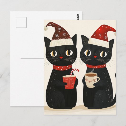 Schattige kerstzwarte katten briefkaart (Voorkant / Achterkant)