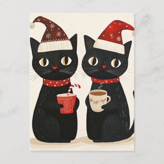 Schattige kerstzwarte katten briefkaart (Voorkant)