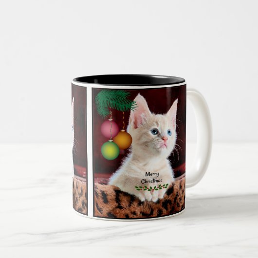 Schattige keukat met prettige kerst tweekleurige koffiemok (Voorkant rechts)