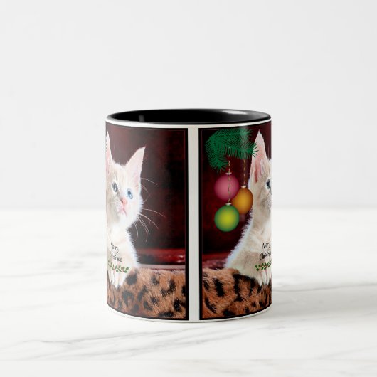 Schattige keukat met prettige kerst tweekleurige koffiemok (Center)