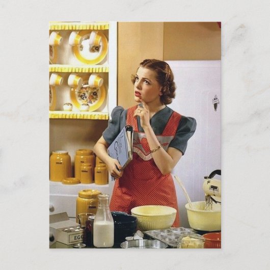 schattige  keukendame briefkaart (Voorkant)