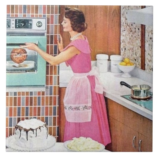 schattige  keukendame tegeltje (Voorkant)