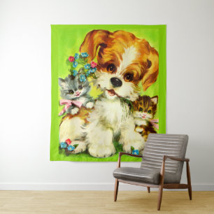 schattige keukens voor puppy en glimlachen wandkleed