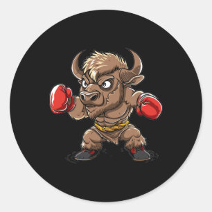 Schattige Kickboksende Bizon I Kinderen Bizon Ronde Sticker