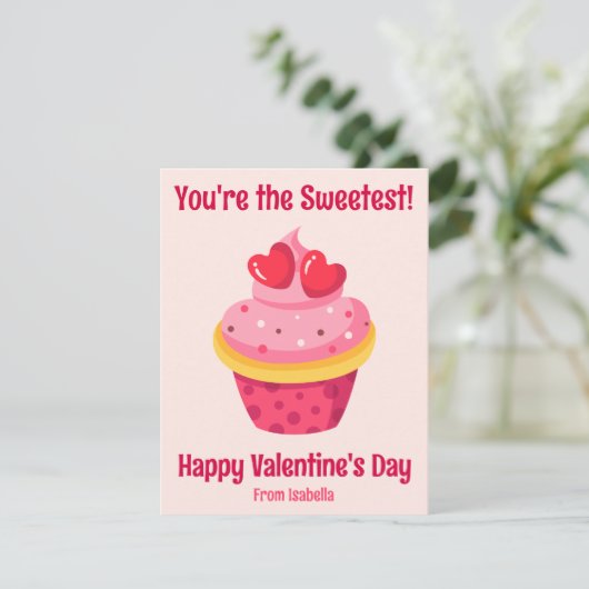 Schattige Kids Klas Valentine's Day Zoete Cupcake Feestdagenkaart (Staand voorkant)
