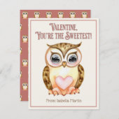 Schattige Kids Klas Valentine's Day Zoete Uil Feestdagenkaart (Voorkant / Achterkant)
