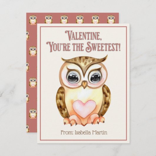 Schattige Kids Klas Valentine's Day Zoete Uil Feestdagenkaart (Voorkant / Achterkant)