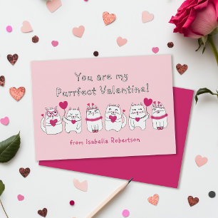 Schattige Kids Klaslokaal Valentijnsdag Katten Roz Notitiekaartje