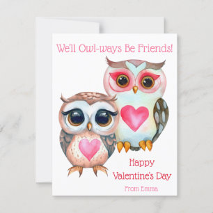 Schattige Kids Klaslokaal Valentijnsdag Uil Feestdagenkaart