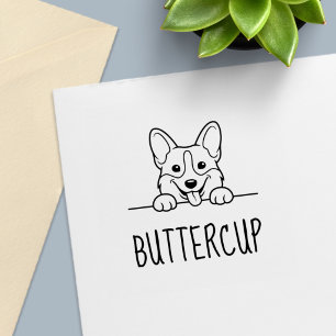 Schattige Kijkende Corgi Hond Aangepaste Naam Zelfinktende Stempel