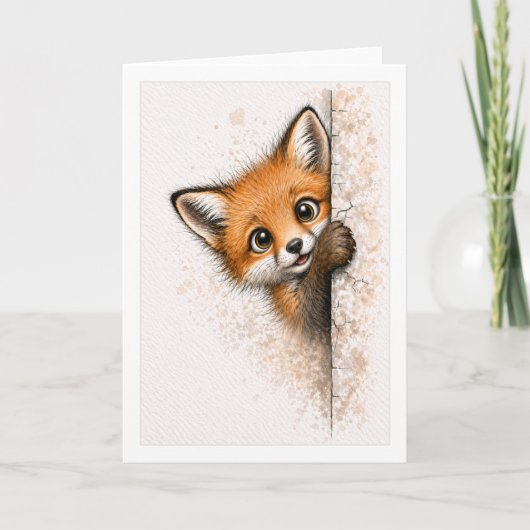 Schattige Kijkende Vos Blank Bosdier Kaart (Voorkant)