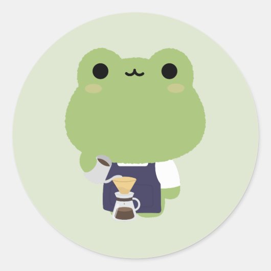 Schattige Kikker Barista Ronde Sticker (Voorkant)