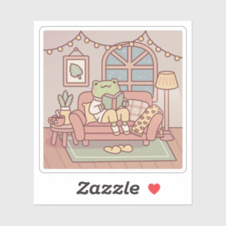 Schattige kikker die een boek leest in een knusse sticker