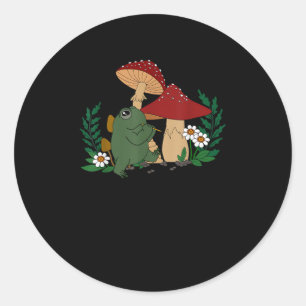 Schattige kikker die fluit speelt Cottagecore Gobl Ronde Sticker