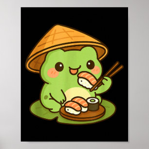 Schattige kikker die sushi anime Japanse cadeaus m Poster
