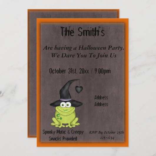 Schattige kikker in een heksen Pet Halloween Party Kaart (Voorkant / Achterkant)