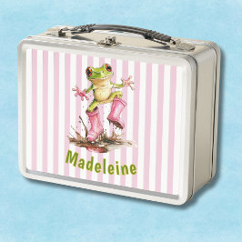 Schattige kikker in roze regenlaarzen met monogram