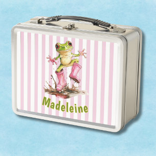 Schattige kikker in roze regenlaarzen met monogram