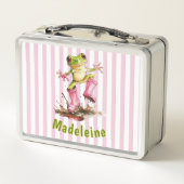 Schattige kikker in roze regenlaarzen met monogram (Achterkant)