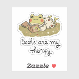 Schattige kikker leest - Boeken zijn mijn therapie Sticker
