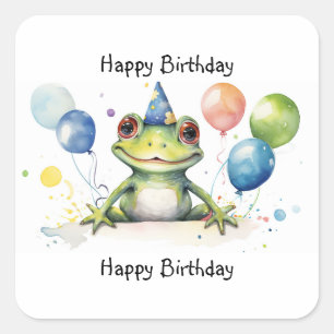 schattige kikker met ballonnen Gefeliciteerd Whims Vierkante Sticker