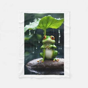 Schattige kikker met bladparaplu in regen Vlies Bl Fleece Deken