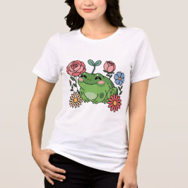 Schattige kikker met bloemenontwerp Kawaii Cottage Tri-Blend Shirt