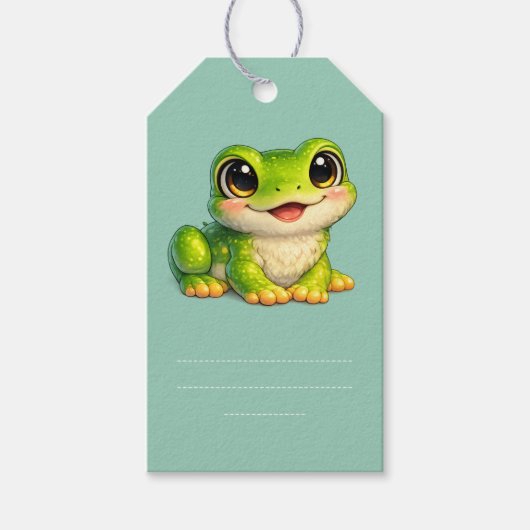 Schattige kikker met grote ogen Kawaii dierontwerp Cadeaulabel (Voorkant)