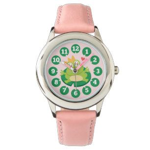 Schattige kikker met kroon op een waterlelieblad horloge