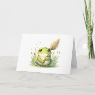 Schattige kikker met Pampas Grass Blank Groet Kaart