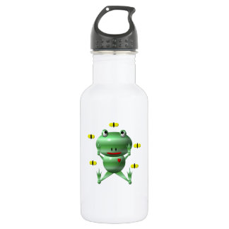 Schattige kikker met vliegen waterfles