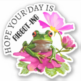Schattige kikker of pad pun op roze bloemen sticker