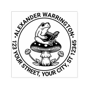 Schattige kikker op paddestoel leest naam retourad  zelfinktende stempel