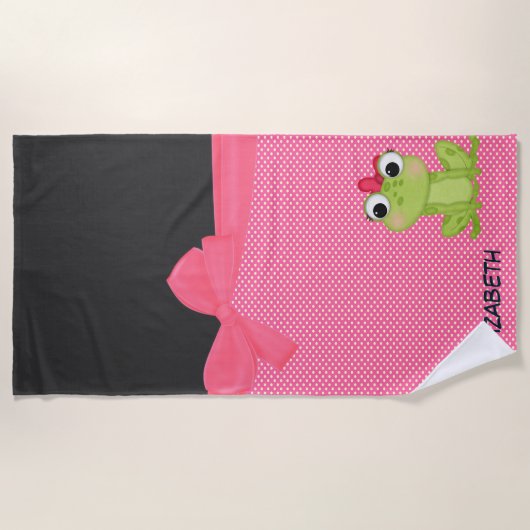 Schattige kikker, Polka Dots-Personalized Strandlaken (Voorkant)