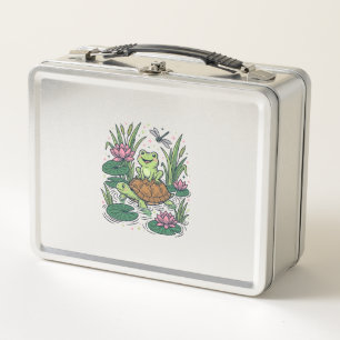 Schattige kikker rijdt op schildpad vijver vintage