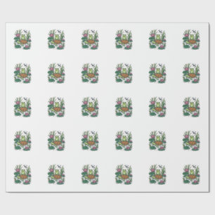 Schattige kikker rijdt op schildpad vijver vintage cadeaupapier