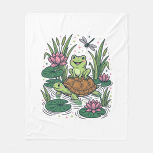Schattige kikker rijdt op schildpad vijver vintage fleece deken