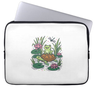 Schattige kikker rijdt op schildpad vijver vintage laptop sleeve