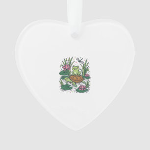 Schattige kikker rijdt op schildpad vijver vintage ornament