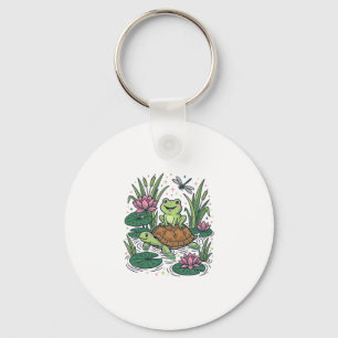 Schattige kikker rijdt op schildpad vijver vintage sleutelhanger