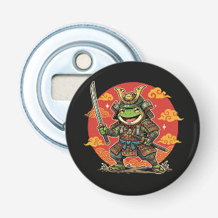 Schattige Kikker Samurai Cartoon Dier Krijger Ontw Button Flesopener
