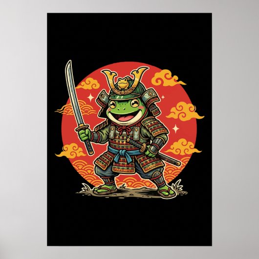 Schattige Kikker Samurai Cartoon Dier Krijger Ontw Poster (Voorkant)