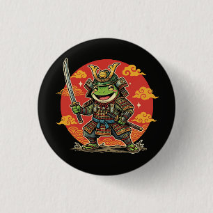 Schattige Kikker Samurai Cartoon Dier Krijger Ontw Ronde Button 3,2 Cm