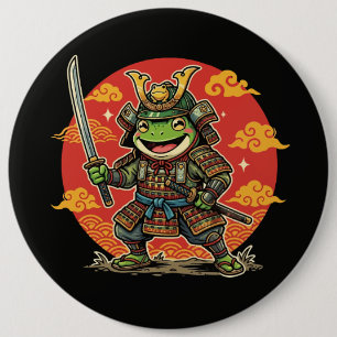 Schattige Kikker Samurai Cartoon Dier Krijger Ontw Ronde Button 6,0 Cm