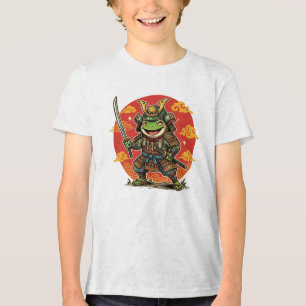 Schattige Kikker Samurai Cartoon Dier Krijger Ontw Tri-Blend Shirt