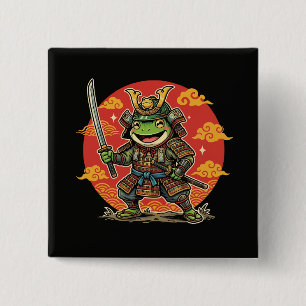 Schattige Kikker Samurai Cartoon Dier Krijger Ontw Vierkante Button 5,1 Cm
