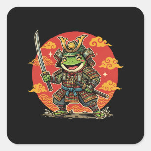 Schattige Kikker Samurai Cartoon Dier Krijger Ontw Vierkante Sticker