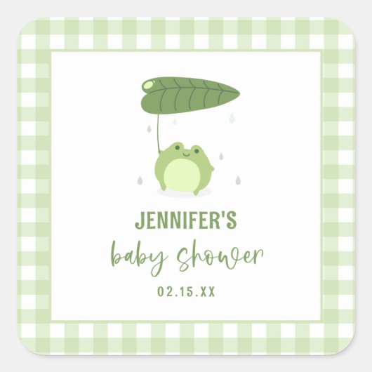 Schattige kikkergroen Baby shower Vierkante Sticker (Voorkant)
