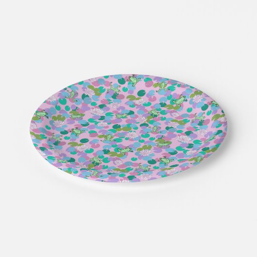 Schattige kikkerkunstpapier bord met roze achtergr (Gekanteld)