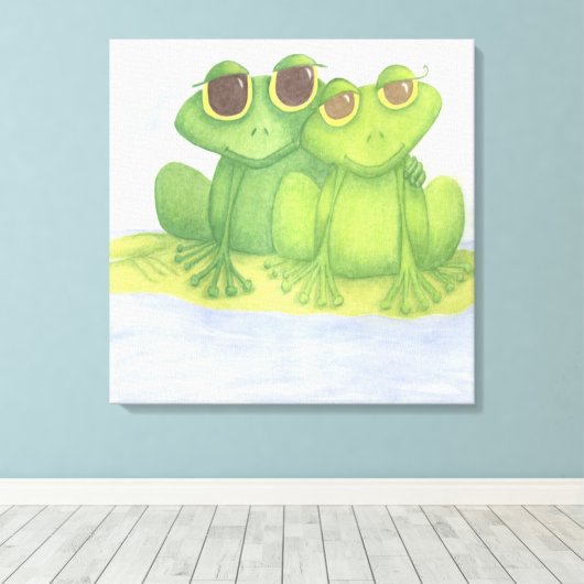 Schattige kikkerliefhebbers canvas afdruk (Insitu (Houten vloer))
